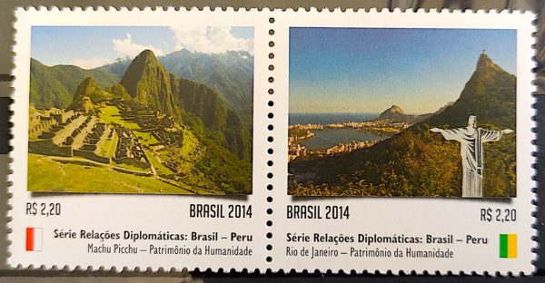 C 3373 Selo Relações Diplomáticas Brasil Peru Machu Pichu Rio de Janeiro 2014
