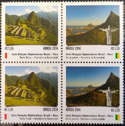 C 3373 Selo Relacoes Diplomaticas Brasil Peru Machu Pichu Rio de Janeiro 2014 Quadra
