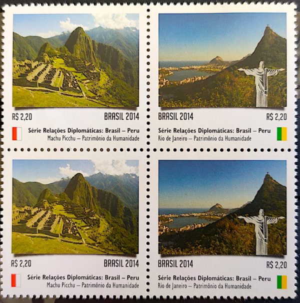 C 3373 Selo Relações Diplomáticas Brasil Peru Machu Pichu Rio de Janeiro 2014 Quadra