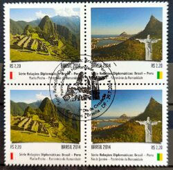 C 3373 Selo Relações Diplomáticas Brasil Peru Machu Pichu Rio de Janeiro 2014 Quadra CBC Brasília