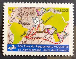 C 2770 Selo 200 Anos do Regulamento Provisional da Administracao Geral dos Correios Navio Ave Mapa 2008