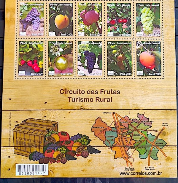 C 2825 Selo Circuito das Frutas Uva Pêssego Morango Figo 2009 Com Vinheta