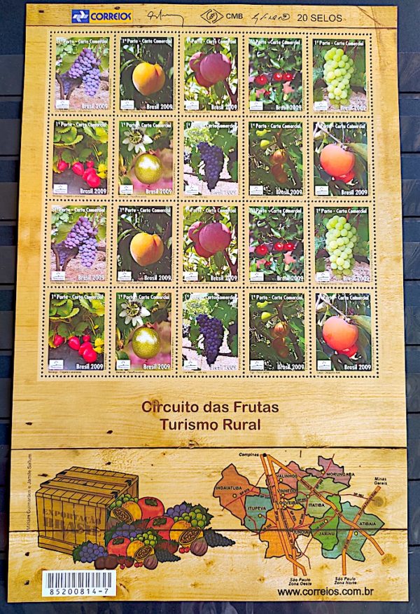 C 2825 Selo Circuito das Frutas Uva Pêssego Morango Figo 2009 Folha