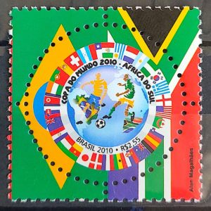 C 2981 Selo Copa do Mundo Africa do Sul Mapa Bandeira Futebol 2010