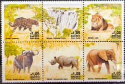 C 3053 Selo Relacoes Diplomaticas Zambia Fauna Leao Elefante Felino Leopardo Rinoceronte Africa 2010