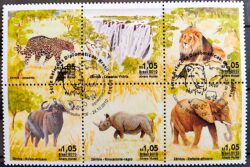 C 3053 Selo Relações Diplomáticas Zâmbia Fauna Leão Elefante Felino Leopardo Rinoceronte África 2010 CBC Brasília