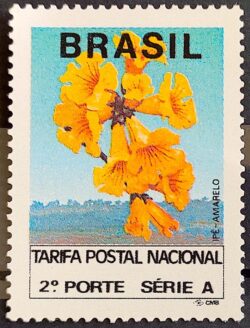 Selo Regular RHM 690 Comprovante de Franqueamento Ipe Amarelo 1992 Papel Brilhante Fosforescencia