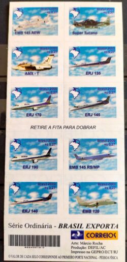 CD 25 Caderneta Selo Regular 793 Brasil Exporta Avião Aviação 2000
