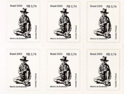 Selo Regular RHM 827 Obra Desaparecida Portinari Menino de Brodowski Arte 2003 Sextilha