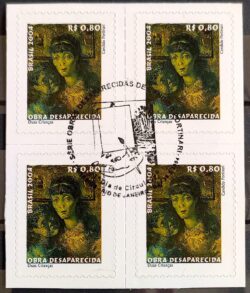 Selo Regular RHM 830 Obra Desaparecida Portinari Duas Criancas Arte 2004 Quadra CBC RJ Esverdeada