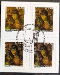 Selo Regular RHM 830 Obra Desaparecida Portinari Duas Criancas Arte 2004 Quadra CBC RJ Tom Marron