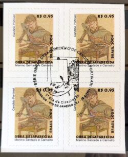 Selo Regular RHM 831 Obra Desaparecida Portinari Menino Sentado e Carneiro Arte 2004 Quadra CBC RJ