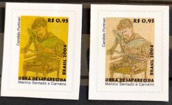 Selo Regular RHM 831 Obra Desaparecida Portinari Menino Sentado e Carneiro Arte 2004 Variedade de Cor