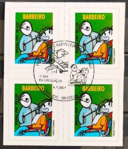 Selo Regular RHM 844 Profissao Barbeiro Trabalho Economia 2007 Sem Picote BR Quadra CBC DF