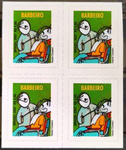 Selo Regular RHM 844 Profissao Barbeiro Trabalho Economia 2007 Sem Picote BR Quadra