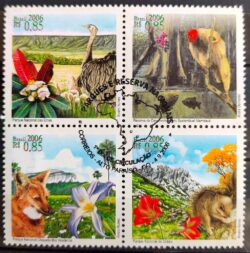 C 2653 Selo Parques Nacionais Macaco Lobo Avestruz Ipe Fauna Flora 2006 CBC GO Alto Paraíso