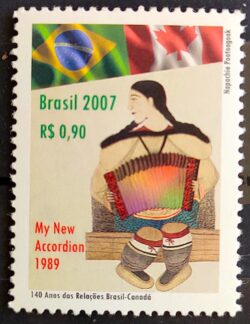 C 2694 Selo Relações Diplomaticas Brasil Canada Gaita Acordeao Sanfona Musica 2007