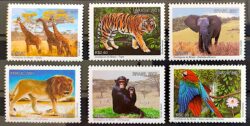 C 2712 Selo Zoologicos do Brasil Girafa Elefante Leao Macaco Arara Tigre Fauna Africa 2007 Separados