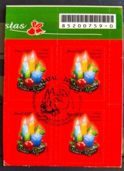 C 2718 Selo de Natal Religiao Vela 2007 Quadra CBC SP São Jose do Rio Preto Codigo de Barras