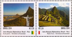 C 3374 Selo Relacoes Diplomaticas Brasil Peru Machu Pichu Rio de Janeiro 2014 Invertido