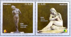 C 3570 Selo Brasil Romenia Arte Escultura 2015 Invertido