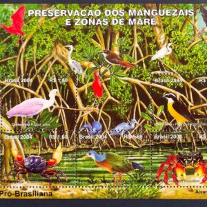 B 136 Bloco Preservação dos Manguesais e Zonas de Maré Flamingo Caranguejo Garça Ave Flora Fauna 2004