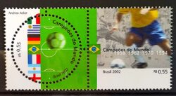 C 2449 Selo Campeoes do Mundo de Futebol Bandeira Italia Uruguai Alemanha Franca Argentina Inglaterra 2002