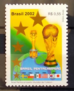 C 2469 Selo Futebol Bandeira Suecia Chile Estados Unidos Coreia do Sul e Japao 2002