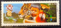 C 2474 Selo Sistema de Vigilancia de Amazonia SIVAM Indio Onca Arara Macaco Comunicacao 2002