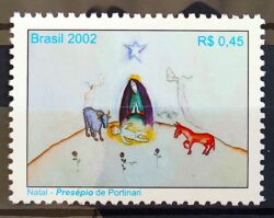 C 2495 Selo Natal Presepio de Portinari Arte Vaca Burro Religiao 2002