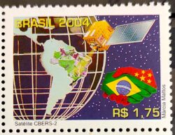C 2585 Selo Satélite CBERS-2 Espaco Mapa Comunicacao Bandeira China 2004