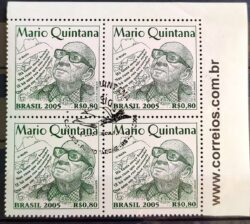 C 2620 Selo Mario Quintana Literatura Poeta 2005 Quadra CBC RS Vinheta Site