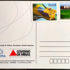 Cartão Postal 034 FAPEMIG 2014 Selo Personalizado Minas Gerais Prédio 01