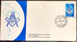 Envelope FDC 126 Grandes Lojas Brasileiras Maçonaria Mapa 1977 CPD SMA Santa Maria RS