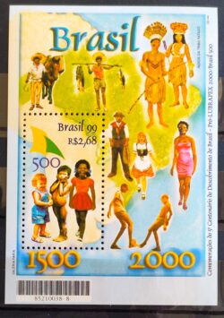 B 110 Bloco Descobrimento do Brasil Mapa Índio Etnia Burro Peixe Futebol Luprapex 1999