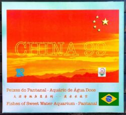 B 113 Bloco China Ano do Coelho Peixes do Pantanal 1999 Cartela CBC MS Campo Grande