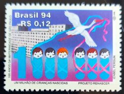 C 1912 Selo Projeto Renascer Maternidade de São Paulo Criança Ave Cegonha 1994