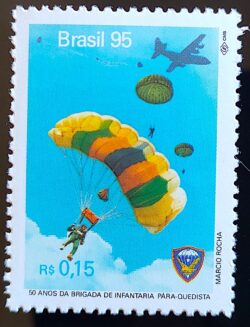 C 1958 Selo Brigada de Infantaria Para-quedista Avião Paraquedas Militar 1995
