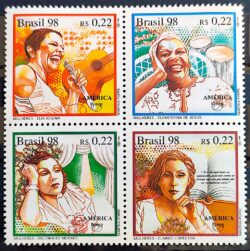 C 2072 Selo Mulher Música Arte Literatura Elis Regina Clementina de Jesus Dulcina de Moraes Clarice Lispector 1998