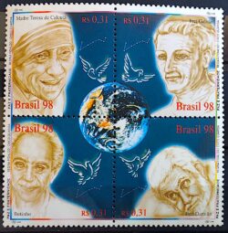 C 2173 Selo Paz e Fraternidade Betinho Madre Teresa de Calcuta Frei Galvao Frei Damiao 1998 Serie Completa