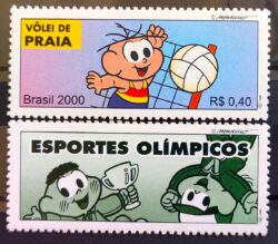C 2322 Selo Olimpiadas Volei de Praia Turma da Monica Cebolinha Vinheta 2000