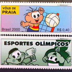 C 2322 Selo Olimpiadas Volei de Praia Turma da Monica Cebolinha Vinheta 2000