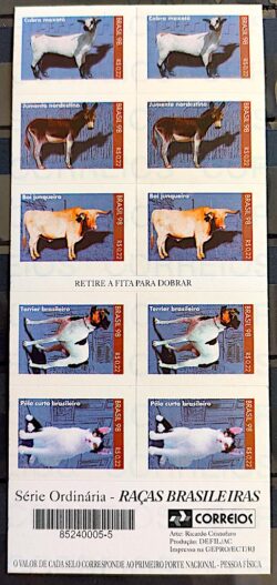 CD 24 Caderneta Selo Regular Racas Brasileiras Cabra Jumento Boi Vaca Cachorro Gato 1998