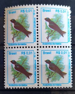 Cód RHM 710 Selo Regular Pássaros Urbanos Andorinha Doméstica Ave 1994 Quadra