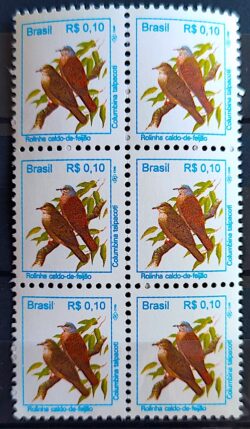 Cód RHM 713 Selo Regular Pássaros Urbanos Rolinha Caldo de Feijão Ave 1994 Sextilha