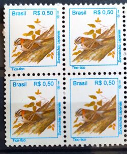 Cód RHM 715 Selo Regular Pássaros Urbanos Tico Tico Ave 1994 Quadra