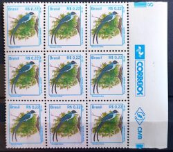 Cód RHM 741 Selo Regular Pássaros Urbanos Tesourinha Ave 1997 9 Selos