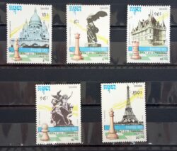 X 0021 Selo Xadrez Camboja Pecas Paris Rei França 1990