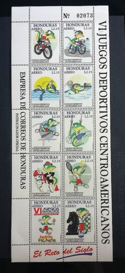 X 0178 Selo Xadrez Tênis Natação Hipismo Ciclismo Honduras 1997