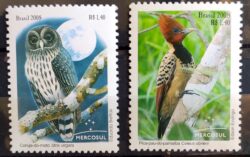 C 2766 Selo Aves Autoctones Coruja Pica Pau Mercosul Lua 2008 Serie Completa